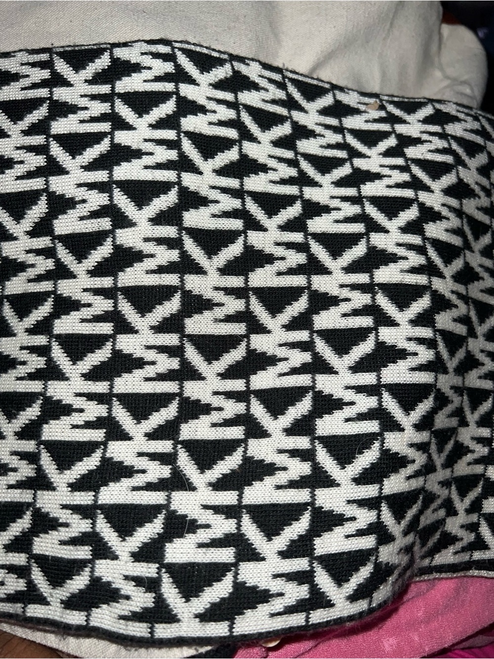 Michael Kors Black and White Logo Pattern Knit Scarf